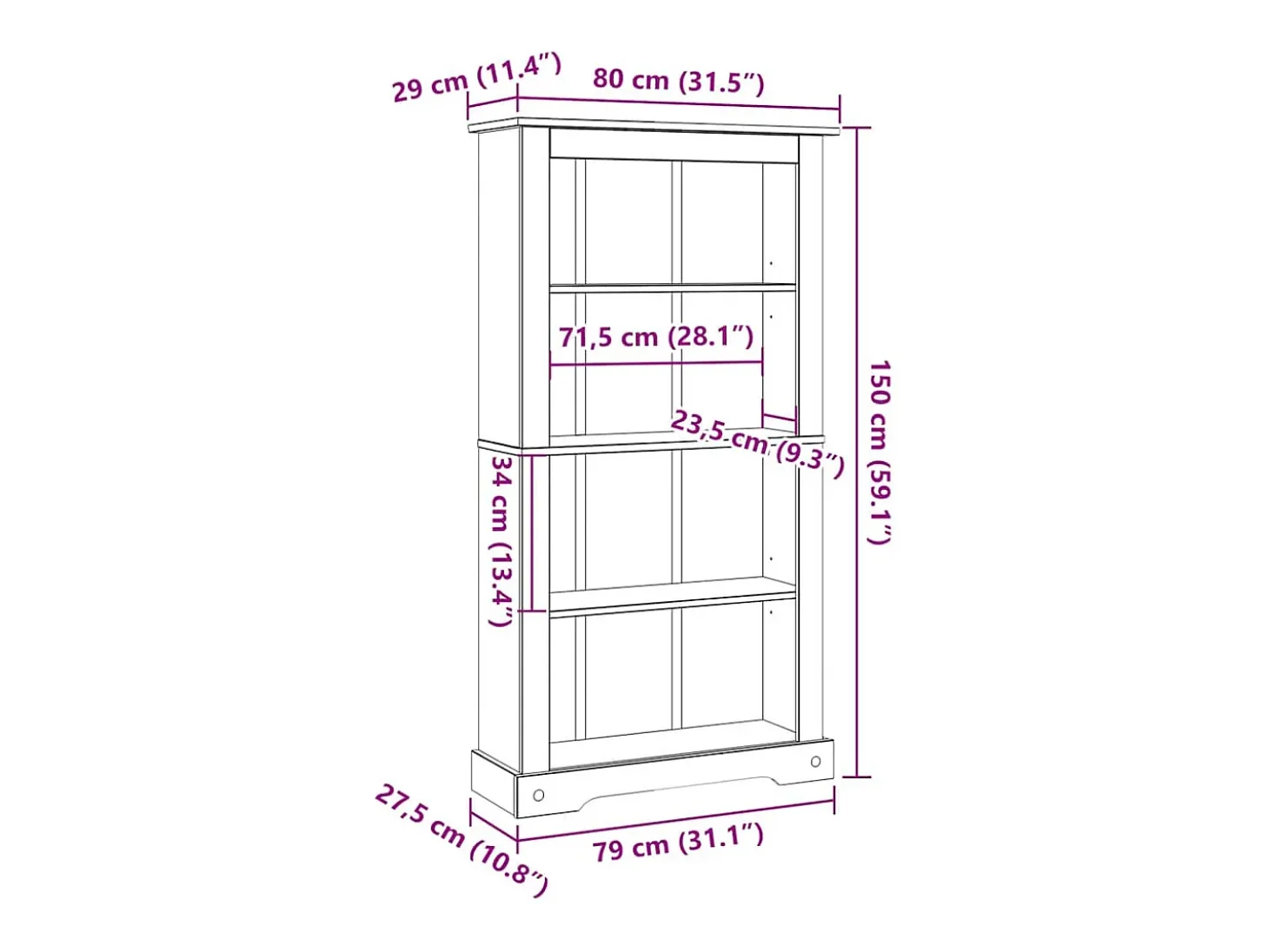 Estante 4 prateleiras Corona Range pinho mexicano 80x29x150 cm