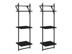 Estante 3 prateleiras parede c/ barras 2 pcs 30x25x100 cm preto PT131076