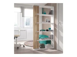 Estante Alida, carvalho canadense/branco, 5 prateleiras, 180x90x25 cm