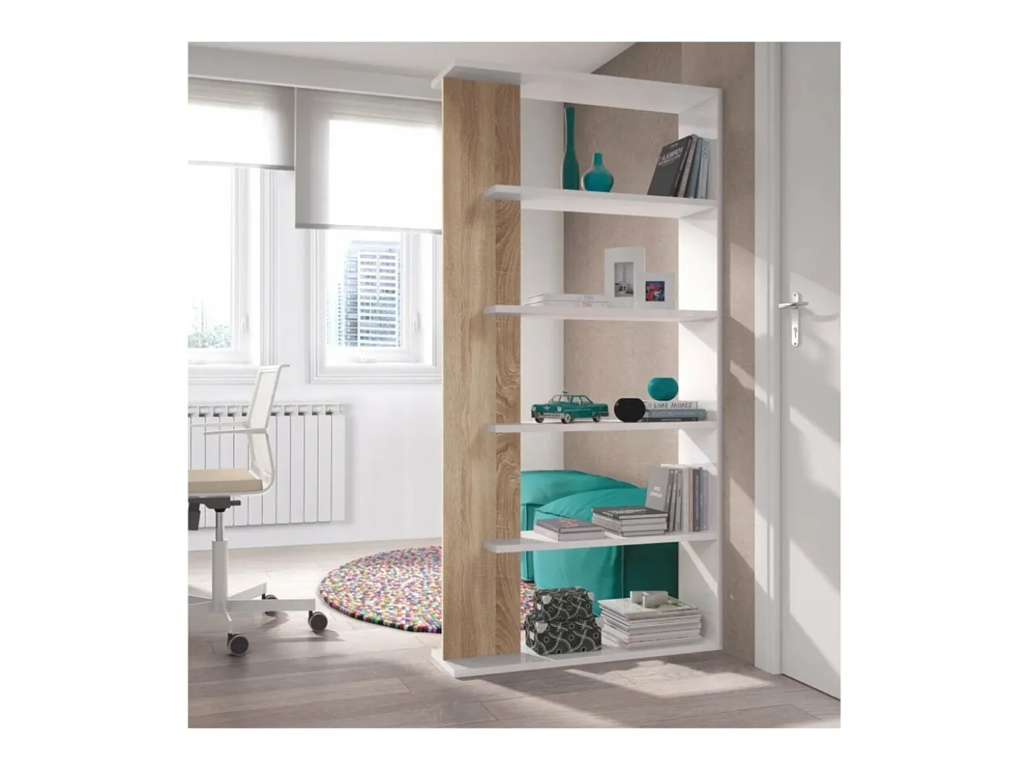 Estante Alida, carvalho canadense/branco, 5 prateleiras, 180x90x25 cm