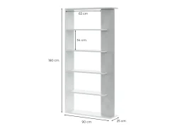 Estante Alida, carvalho canadense/branco, 5 prateleiras, 180x90x25 cm