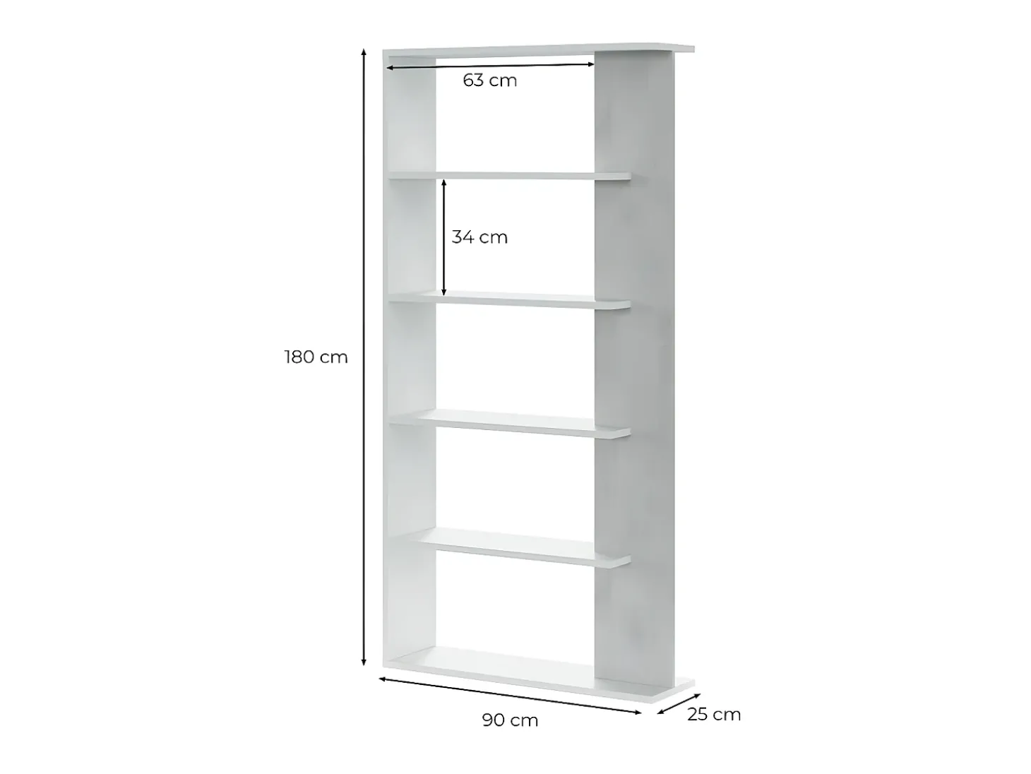 Estante Alida, carvalho canadense/branco, 5 prateleiras, 180x90x25 cm