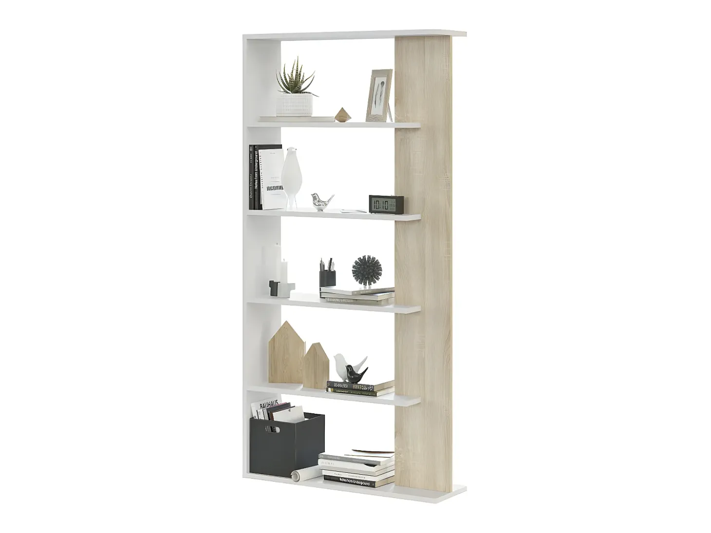 Estante Alida, carvalho canadense/branco, 5 prateleiras, 180x90x25 cm