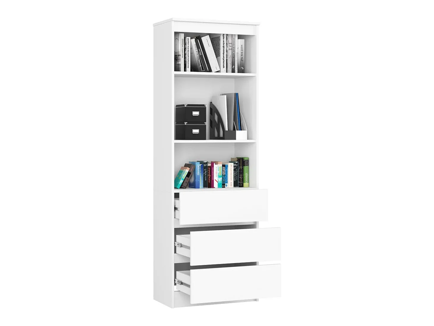 Estante Alta com Gavetas e Portas, 60cm, Branco, Laminado, Montagem DIY
