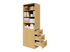 Estante alta para sala de estar - 60 x 38 x 180 cm - com 3 gavetas + prateleiras ajustáveis - aglomerado - cor natural