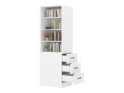 Estante alta para sala de estar - 60 x 38 x 180 cm - com 3 gavetas + prateleiras reguláveis - aglomerado - branco
