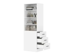 Estante alta para sala de estar - 60 x 38 x 180 cm - com 3 gavetas + prateleiras reguláveis - aglomerado - branco