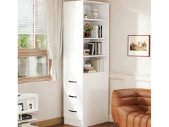 Estante alta para sala de estar - 60 x 38 x 180 cm - com 3 gavetas + prateleiras reguláveis - aglomerado - branco