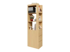 Estante alta para sala de estar - 60 x 40 x 200 cm - com 3 gavetas + prateleiras - aglomerado - cor natural