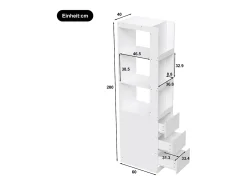 Estante alta para sala de estar - 60 x 40 x 200 cm - com 3 gavetas + prateleiras - aglomerado - branca