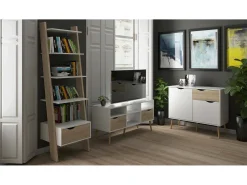 Estante Apiro, Estante de escritório, Estante, Biblioteca, 207x166 h84 cm, Branco e Carvalho