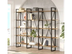 Estante Astoria Estilo Industrial Madeira e Metal 12 Prateleiras Carvalho Antracite 180x220 cm