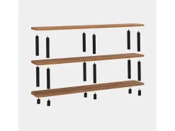 Estante baixo design SOFIE 180 cm madeira natural e pés pretos, 3 prateleiras melaminadas, montagem sem ferramentas