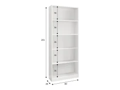 Estante Boston, Estante linear com 4 prateleiras, Estante de escritório ou quarto, Estante moderna, 80x28h201 cm, Branco