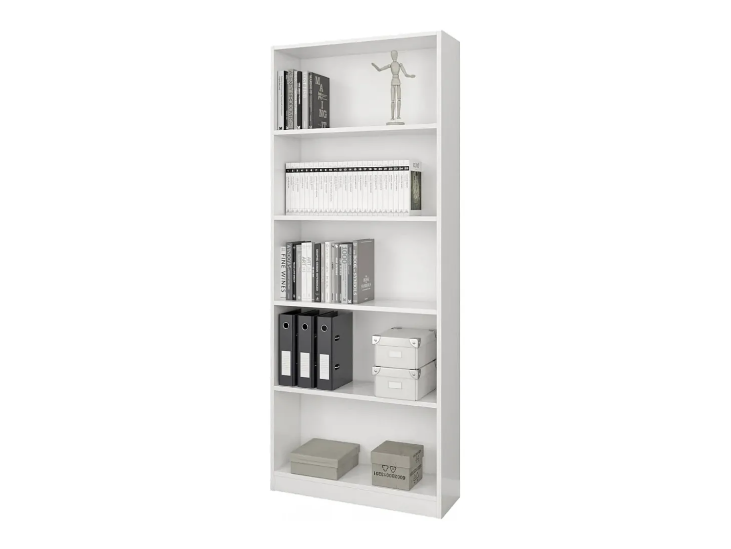 Estante Boston, Estante linear com 4 prateleiras, Estante de escritório ou quarto, Estante moderna, 80x28h201 cm, Branco
