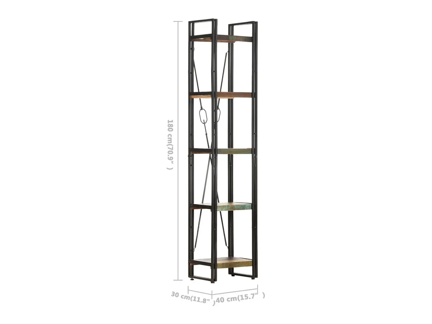 Estante c/ 5 prateleiras 40x30x180 cm madeira recuperada maciça PT668602