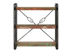 Estante c/ 3 prateleiras 77x30x80cm madeira recup. maciça/ferro PT716430