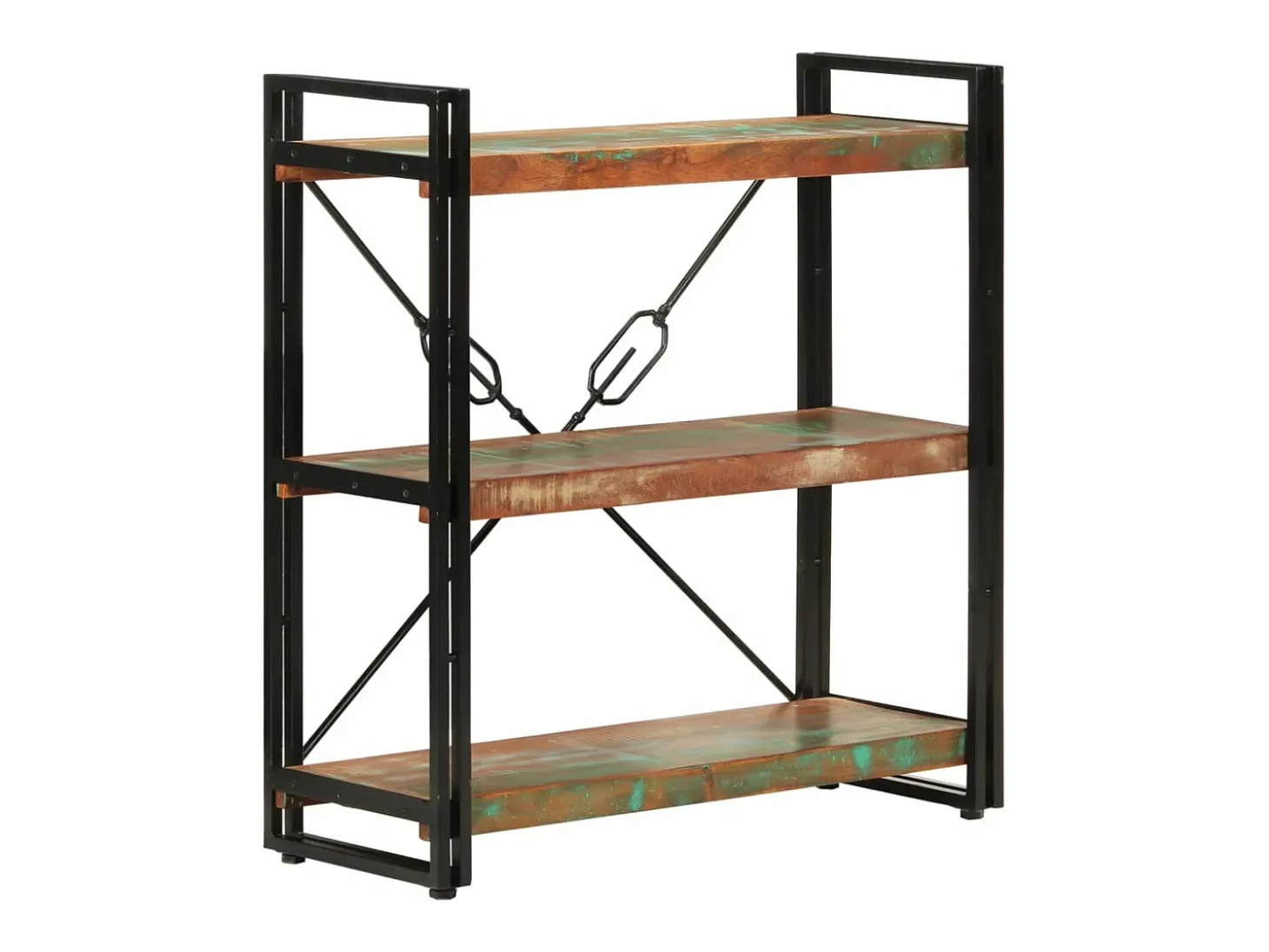 Estante c/ 3 prateleiras 77x30x80cm madeira recup. maciça/ferro
