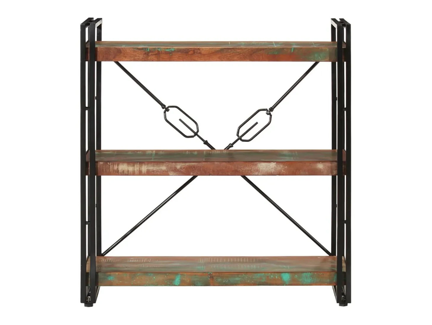 Estante c/ 3 prateleiras 77x30x80cm madeira recup. maciça/ferro