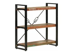 Estante c/ 3 prateleiras 77x30x80cm madeira recup. maciça/ferro