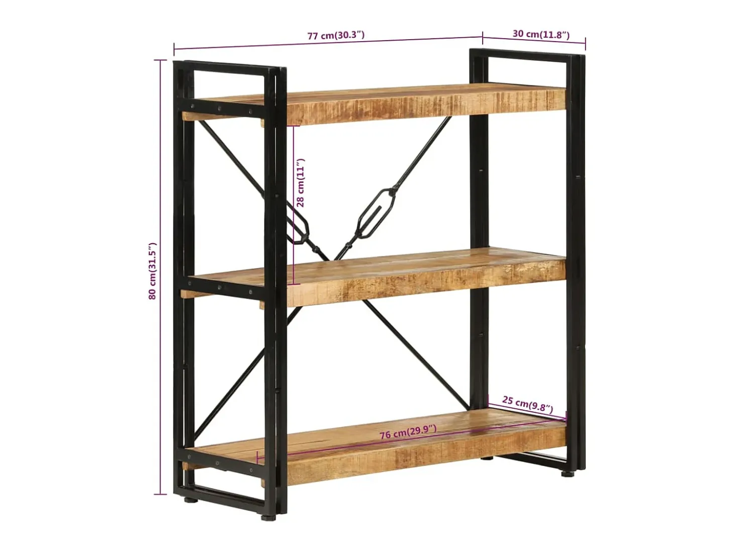Estante c/ 3 prateleiras 77x30x80 cm mangueira maciça/ferro