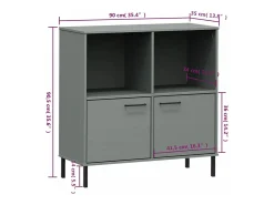Estante c/ pernas metal 90x35x90,5 cm madeira maciça OSLO cinza