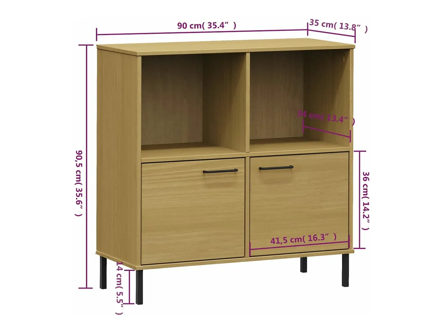 Estante c/ pernas metal 90x35x90,5 cm madeira OSLO castanho