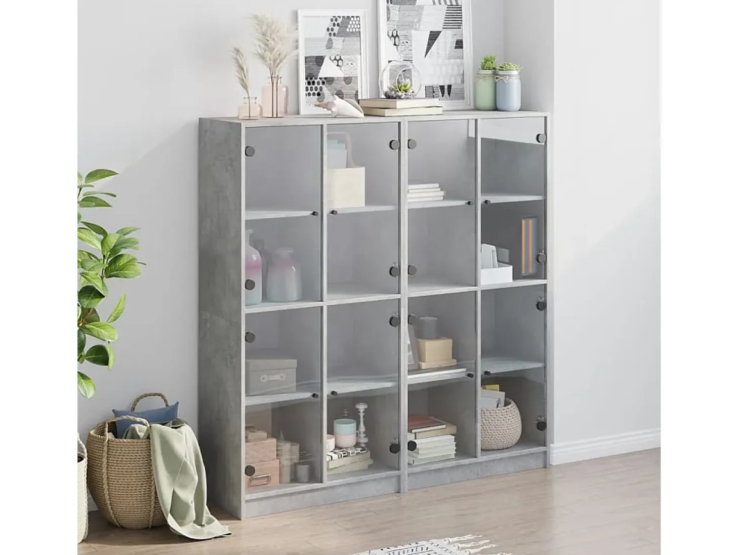 Estante c/ portas 136x37x142 cm derivados madeira cinza cimento PT707234