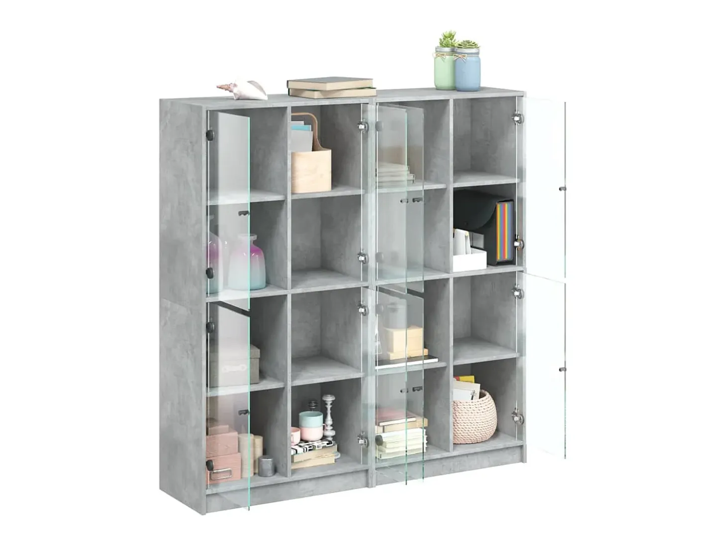 Estante c/ portas 136x37x142 cm derivados madeira cinza cimento PT707234