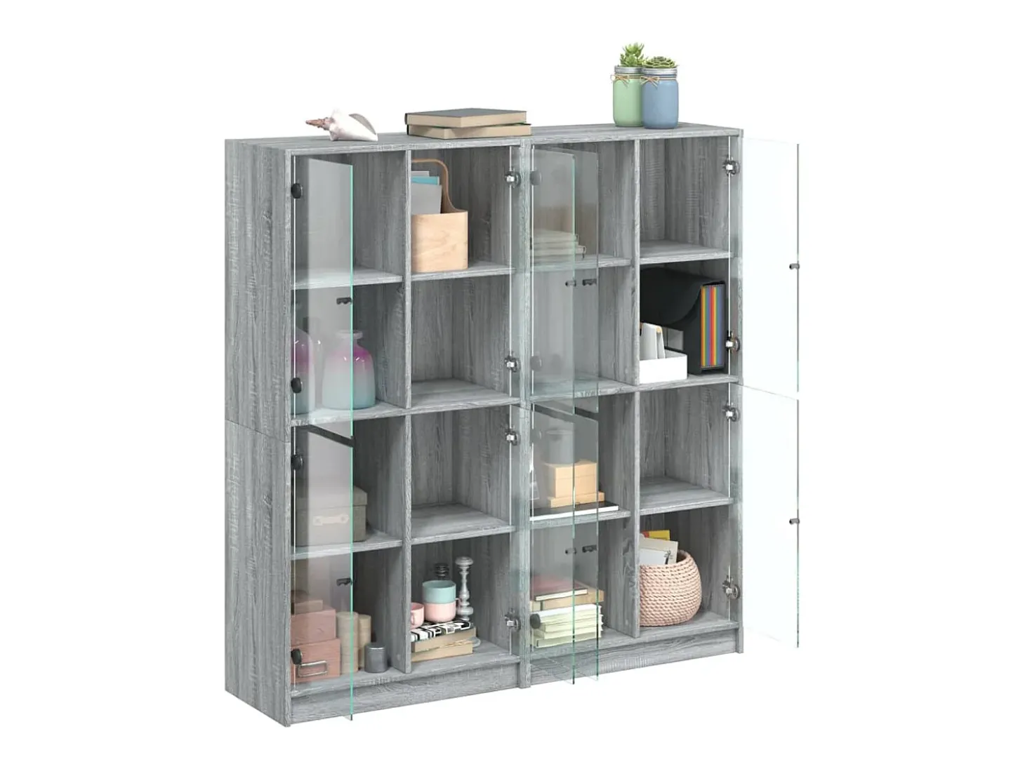 Estante c/ portas 136x37x142 cm derivados madeira cinza sonoma PT687537