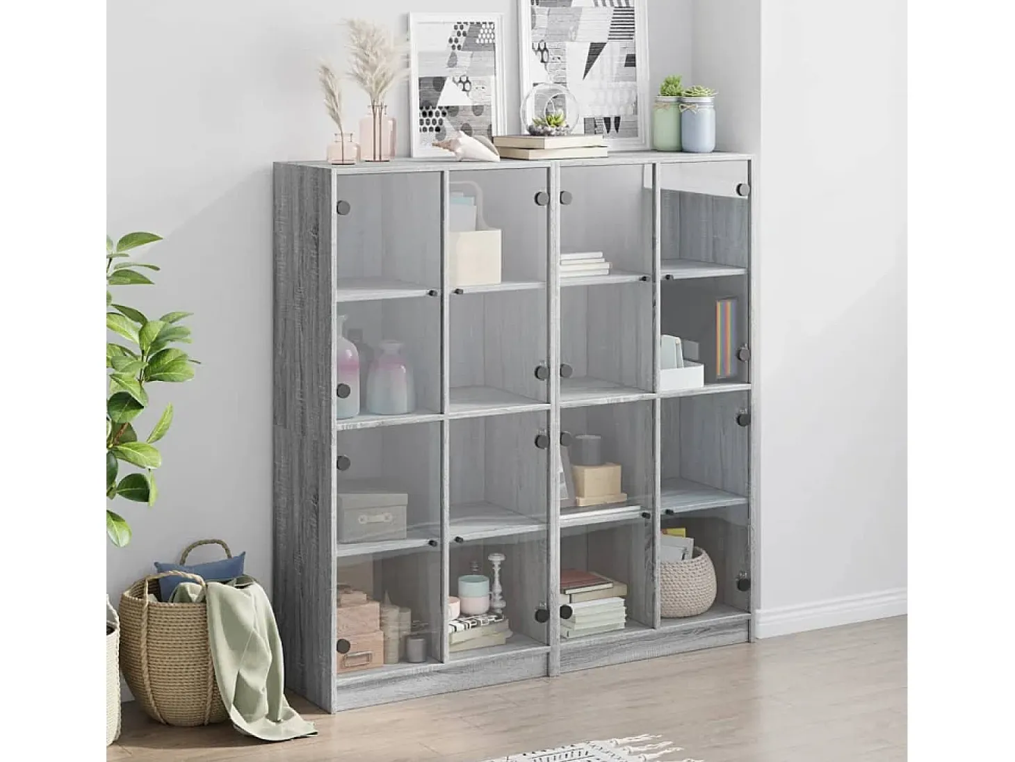 Estante c/ portas 136x37x142 cm derivados madeira cinza sonoma PT687537