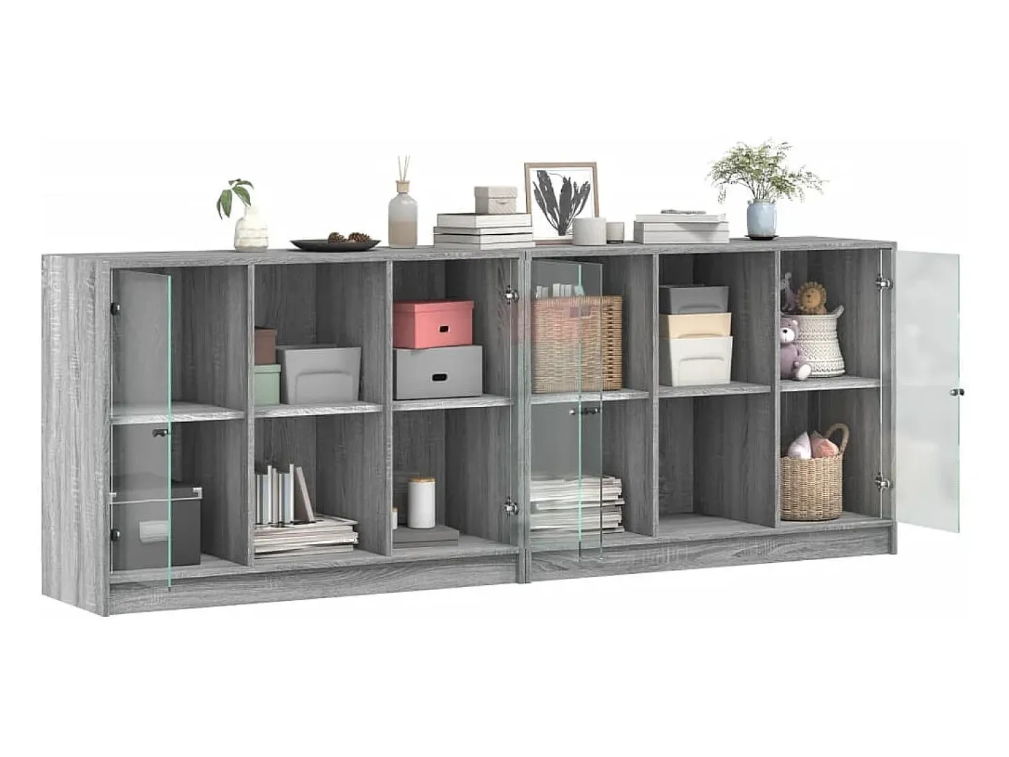 Estante c/ portas 204x37x75 cm derivados madeira cinza sonoma PT644193
