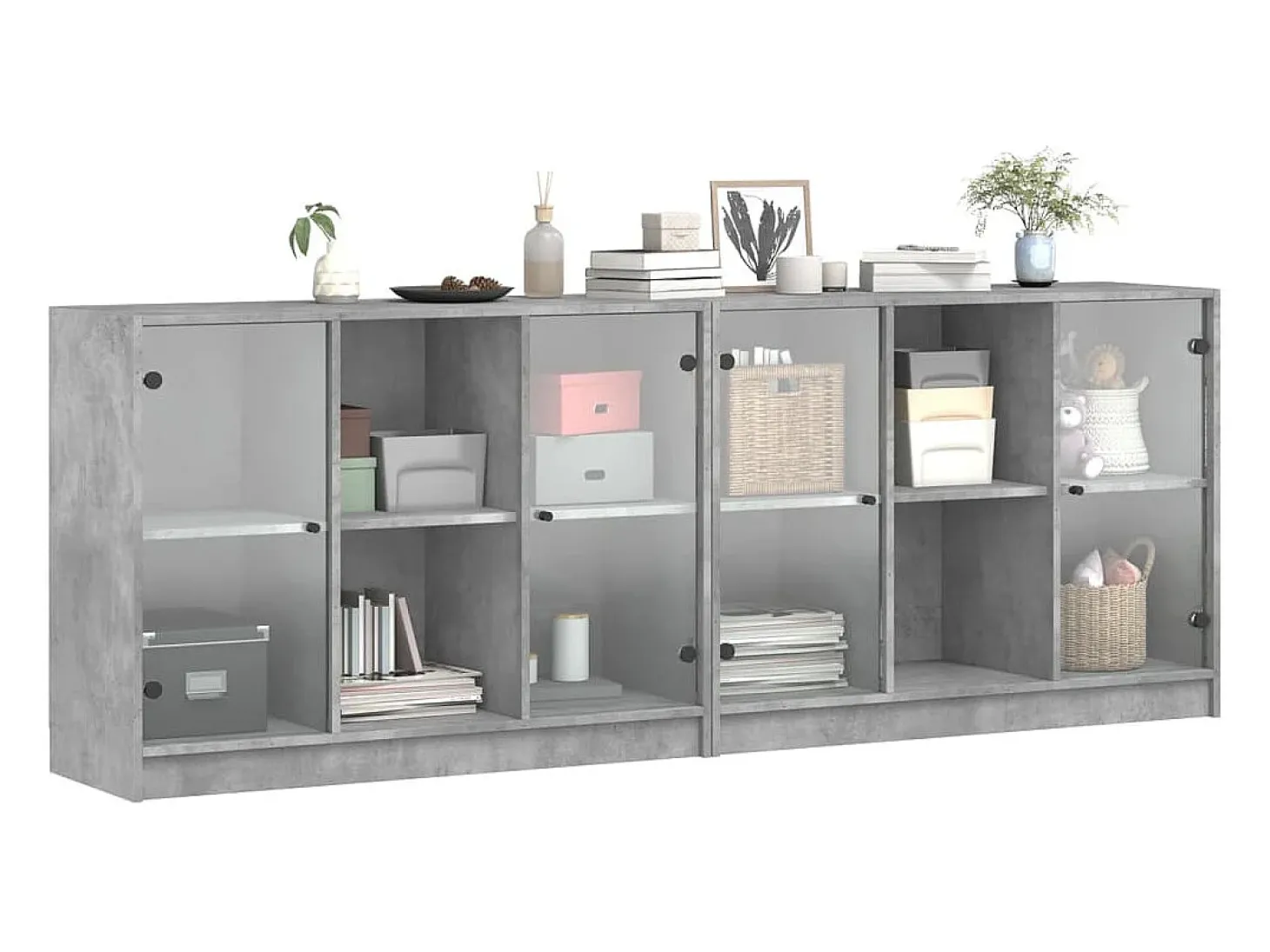 Estante c/ portas 204x37x75 cm derivados madeira cinza cimento PT521040