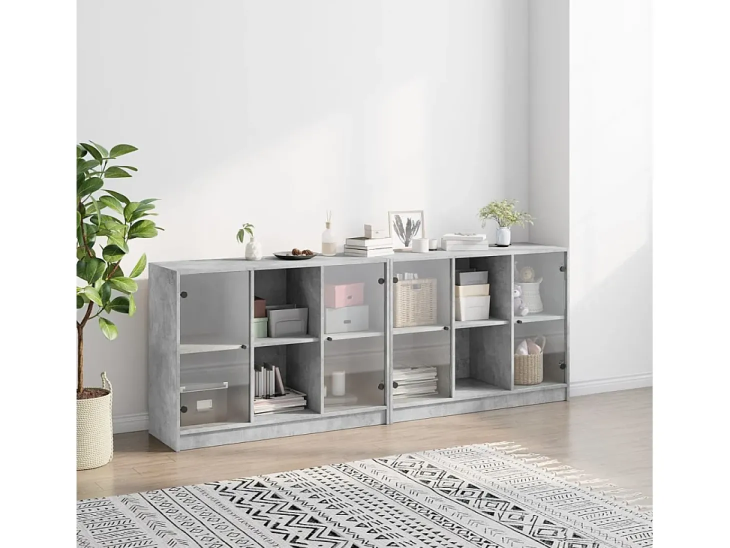 Estante c/ portas 204x37x75 cm derivados madeira cinza cimento PT521040