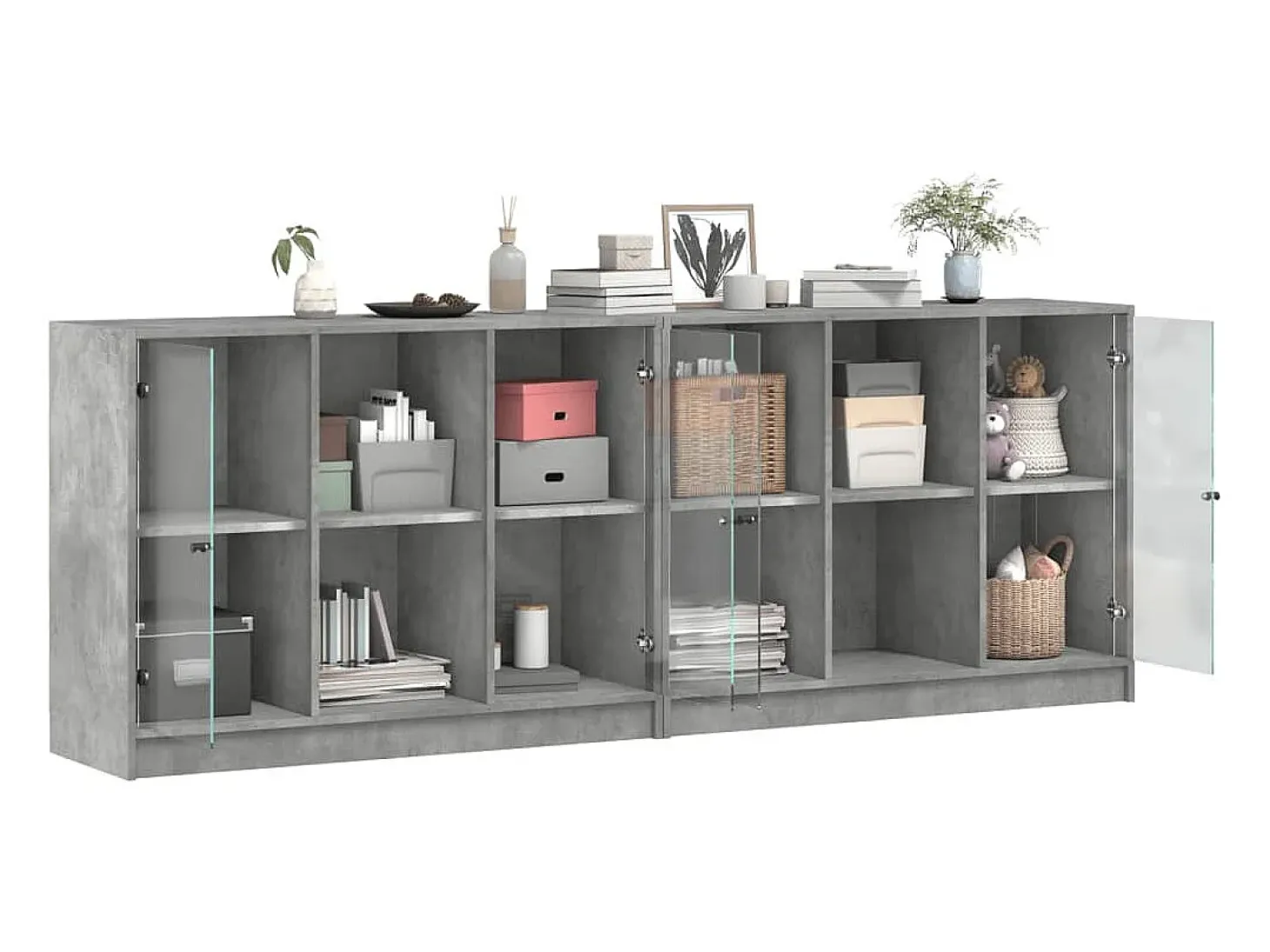 Estante c/ portas 204x37x75 cm derivados madeira cinza cimento PT521040