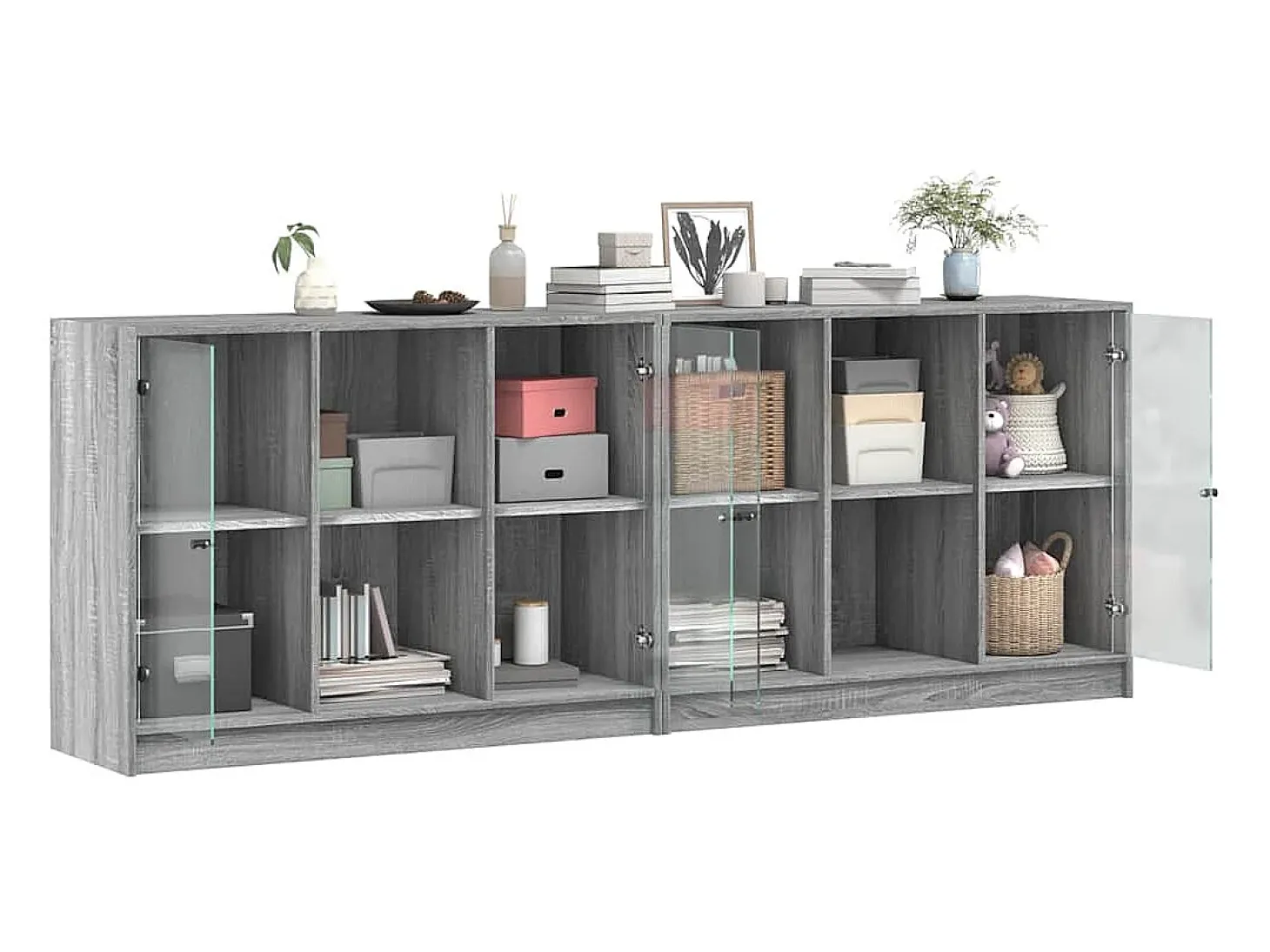 Estante c/ portas 204x37x75 cm derivados madeira cinza sonoma
