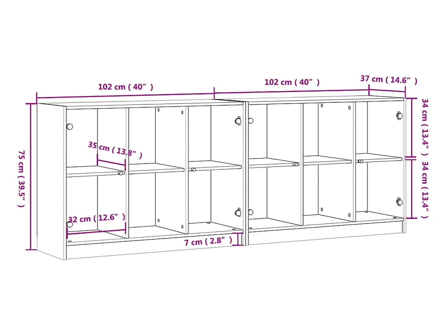 Estante c/ portas 204x37x75 cm derivados madeira cinza sonoma