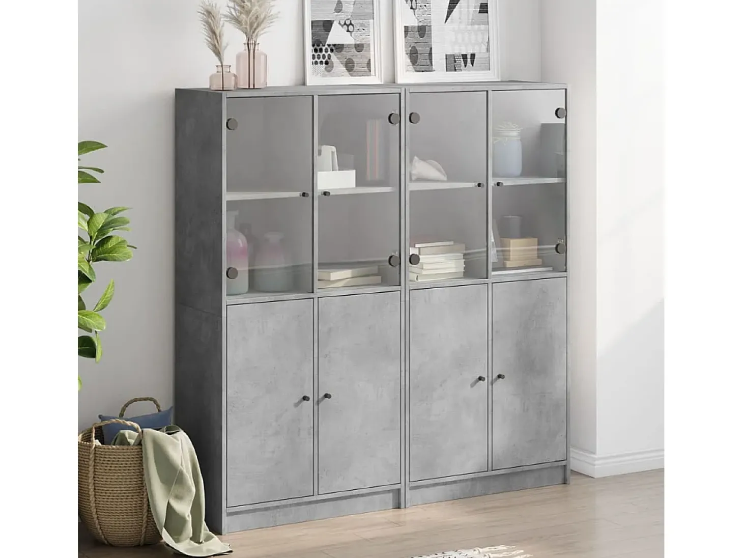 Estante c/ portas 136x37x142 cm derivados madeira cinza cimento PT919539