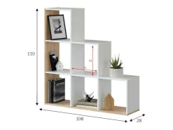 Estante Cincinnati, Estante dupla face com 6 compartimentos, Prateleira divisória para escritório, 108x28h110 cm, Branco e Carvalho