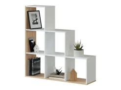 Estante Cincinnati, Estante dupla face com 6 compartimentos, Prateleira divisória para escritório, 108x28h110 cm, Branco e Carvalho