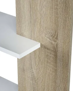 Estante Columbia, Estante dupla face com 5 prateleiras, Prateleira divisória para escritório ou quarto, 90x25h180 cm, Branco e Carvalho