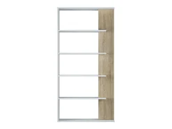 Estante Columbia, Estante dupla face com 5 prateleiras, Prateleira divisória para escritório ou quarto, 90x25h180 cm, Branco e Carvalho