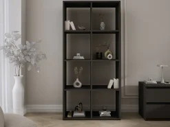 Estante com 8 compartimentos – Cor: Preto – 147 × 74 × 30 cm, vertical ou horizontal