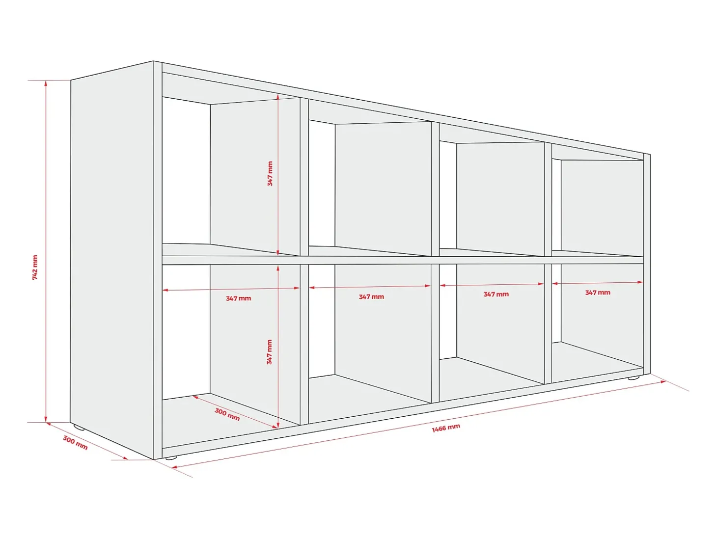 Estante com 8 compartimentos – Cor: caramelo castanho – 147 × 74 × 30 cm, vertical ou horizontal