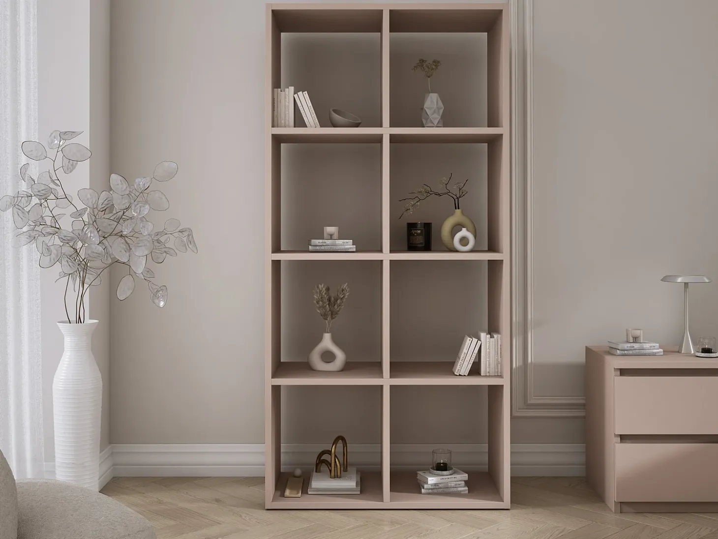 Estante com 8 compartimentos – Cor: caramelo castanho – 147 × 74 × 30 cm, vertical ou horizontal