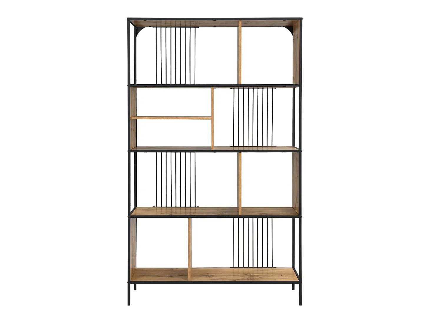 Estante com 9 nichos em MDF e aço natural e preto - LEMAVIA