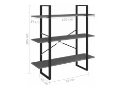 Estante com 3 prateleiras 100x30x105 cm pinho maciço cinzento