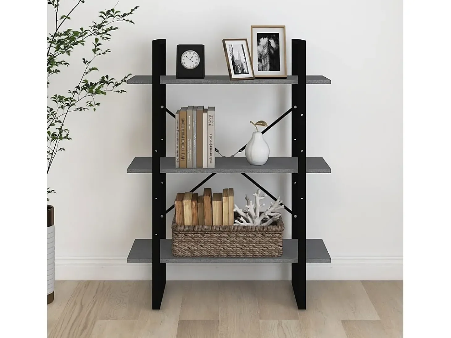 Estante com 3 prateleiras 80x30x105 cm pinho maciço cinzento