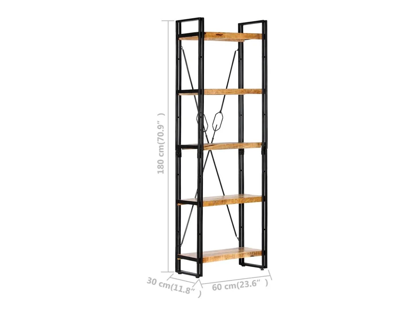 Estante com 5 prateleiras 60x30x180cm madeira mangueira maciça