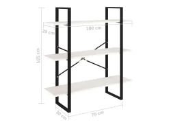 Estante com 3 prateleiras 100x30x105 cm pinho maciço branco